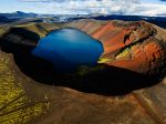 Lake in an old volcanic crater or caldera, Iceland